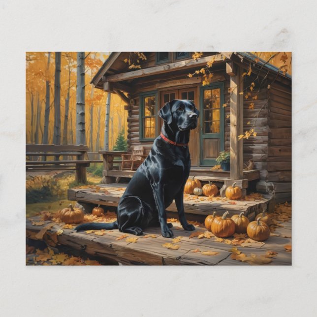 Zwarte Labrador Retriever Log Cabin Herfst (Voorkant)
