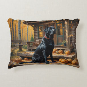 Zwarte Labrador Retriever Log Cabin Herfst Accent Kussen