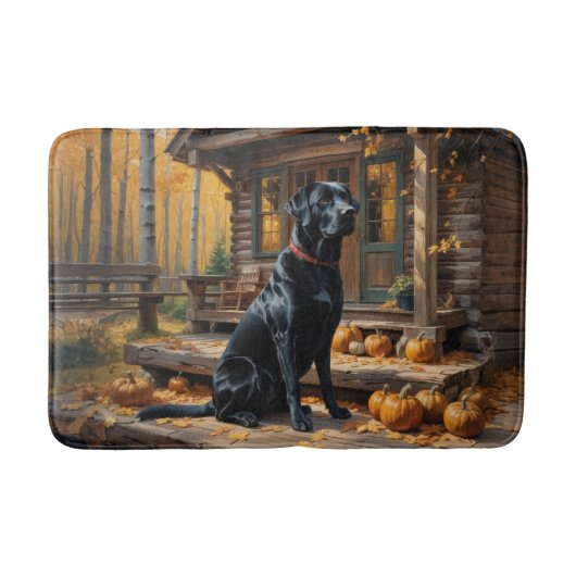 Zwarte Labrador Retriever Log Cabin Herfst Badmat (Voorkant)