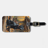 Zwarte Labrador Retriever Log Cabin Herfst Bagagelabel (Voorkant horizontaal)