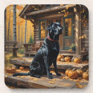 Zwarte Labrador Retriever Log Cabin Herfst Bier Onderzetter