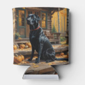 Zwarte Labrador Retriever Log Cabin Herfst Blikjeskoeler (Achterkant)