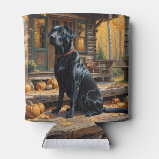 Zwarte Labrador Retriever Log Cabin Herfst Blikjeskoeler (Achterkant)