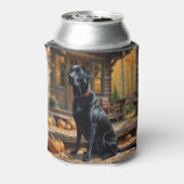 Zwarte Labrador Retriever Log Cabin Herfst Blikjeskoeler (Blikje Achterkant)