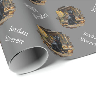 Zwarte Labrador Retriever Log Cabin Herfst Cadeaupapier