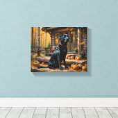 Zwarte Labrador Retriever Log Cabin Herfst Canvas Afdruk (Insitu (Houten vloer))