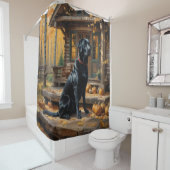 Zwarte Labrador Retriever Log Cabin Herfst Douchegordijn (In situ)