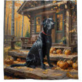 Zwarte Labrador Retriever Log Cabin Herfst Douchegordijn (Voorkant)