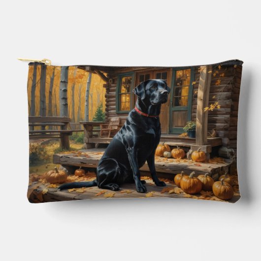 Zwarte Labrador Retriever Log Cabin Herfst Etui (Voorkant)