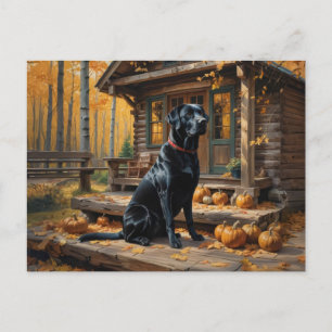 Zwarte Labrador Retriever Log Cabin Herfst Feestdagenkaart