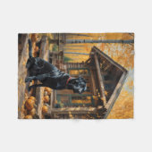 Zwarte Labrador Retriever Log Cabin Herfst Fleece Deken (Voorkant (Horizontaal))