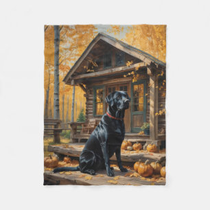 Zwarte Labrador Retriever Log Cabin Herfst Fleece Deken