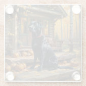 Zwarte Labrador Retriever Log Cabin Herfst Glazen Onderzetter (Achterkant)