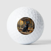 Zwarte Labrador Retriever Log Cabin Herfst Golfballen (Voorkant)