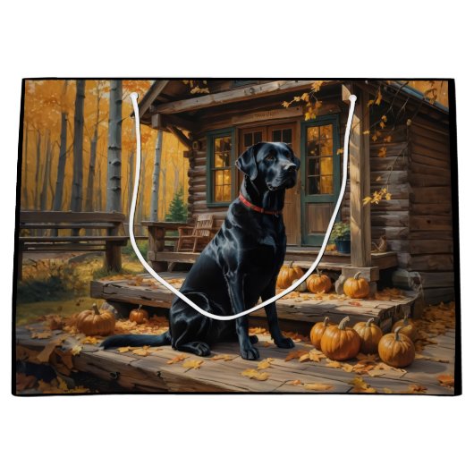 Zwarte Labrador Retriever Log Cabin Herfst Groot Cadeauzakje (Voorkant)