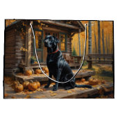 Zwarte Labrador Retriever Log Cabin Herfst Groot Cadeauzakje (Achterkant)