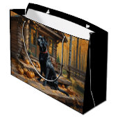 Zwarte Labrador Retriever Log Cabin Herfst Groot Cadeauzakje (Achterkant Gekanteld)