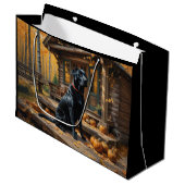 Zwarte Labrador Retriever Log Cabin Herfst Groot Cadeauzakje (Voorkant Gekanteld)