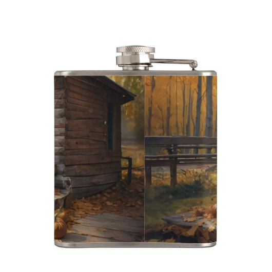 Zwarte Labrador Retriever Log Cabin Herfst Heupfles (Achterkant)