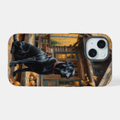 Zwarte Labrador Retriever Log Cabin Herfst iPhone 15 Case (Achterkant horizontaal)