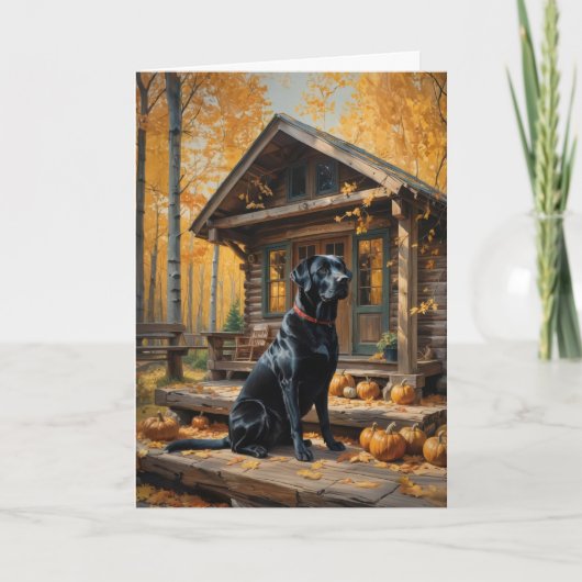 Zwarte Labrador Retriever Log Cabin Herfst Kaart (Voorkant)