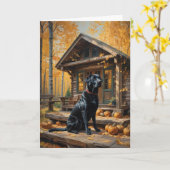 Zwarte Labrador Retriever Log Cabin Herfst Kaart (Gele Bloem)