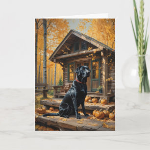 Zwarte Labrador Retriever Log Cabin Herfst Kaart