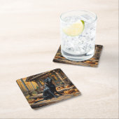 Zwarte Labrador Retriever Log Cabin Herfst Kartonnen Onderzetters (Insitu)