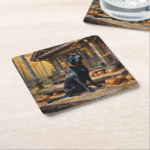 Zwarte Labrador Retriever Log Cabin Herfst Kartonnen Onderzetters (Schuin)