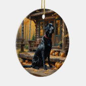 Zwarte Labrador Retriever Log Cabin Herfst Keramisch Ornament (Rechts)