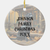 Zwarte Labrador Retriever Log Cabin Herfst Keramisch Ornament (Achterkant)