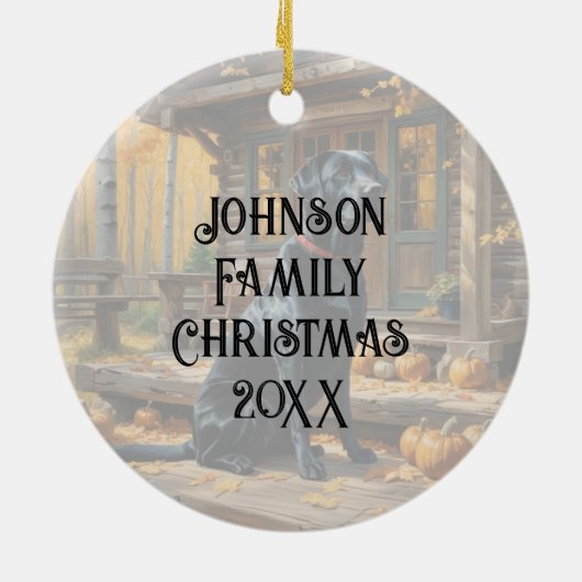 Zwarte Labrador Retriever Log Cabin Herfst Keramisch Ornament (Achterkant)