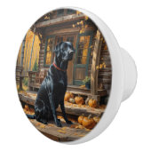 Zwarte Labrador Retriever Log Cabin Herfst Keramische Knop (Rechts)