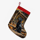 Zwarte Labrador Retriever Log Cabin Herfst Kleine Kerstsok (Voorkant (Hangend))