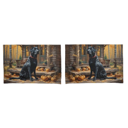 Zwarte Labrador Retriever Log Cabin Herfst Kussensloop (Voorkant-Set)