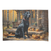 Zwarte Labrador Retriever Log Cabin Herfst Kussensloop (Voorkant-Links)