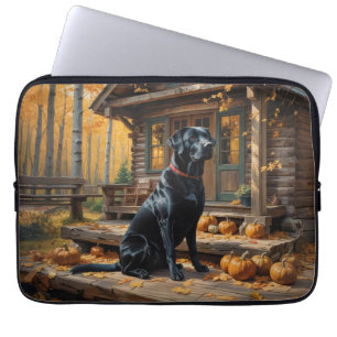 Zwarte Labrador Retriever Log Cabin Herfst Laptop Sleeve