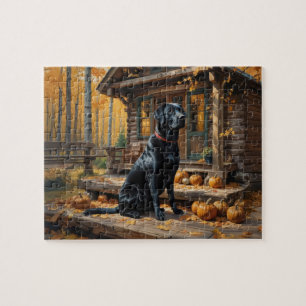 Zwarte Labrador Retriever Log Cabin Herfst Legpuzzel