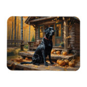 Zwarte Labrador Retriever Log Cabin Herfst Magneet (Horizontaal)