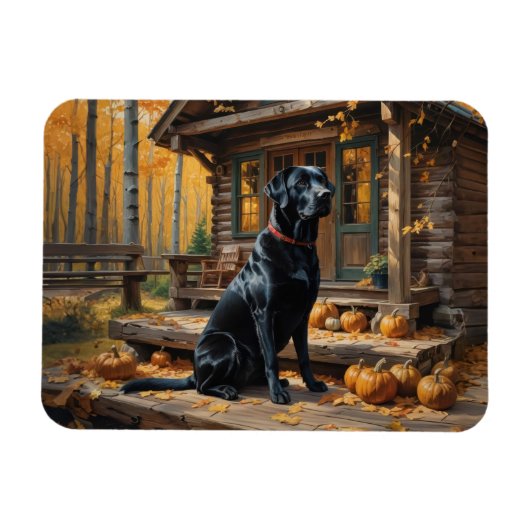Zwarte Labrador Retriever Log Cabin Herfst Magneet (Horizontaal)