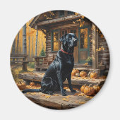 Zwarte Labrador Retriever Log Cabin Herfst Magneet (Voorkant)