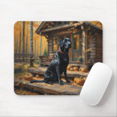 Zwarte Labrador Retriever Log Cabin Herfst Muismat (Met muis)