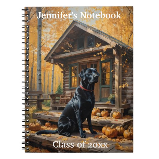 Zwarte Labrador Retriever Log Cabin Herfst Notitieboek (Voorkant)
