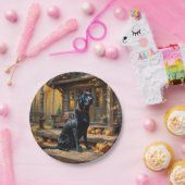 Zwarte Labrador Retriever Log Cabin Herfst Papieren Bordje (Feest)