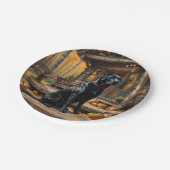 Zwarte Labrador Retriever Log Cabin Herfst Papieren Bordje (Gekanteld)