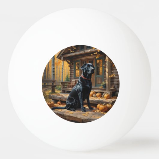Zwarte Labrador Retriever Log Cabin Herfst Pingpongbal (Voorkant)