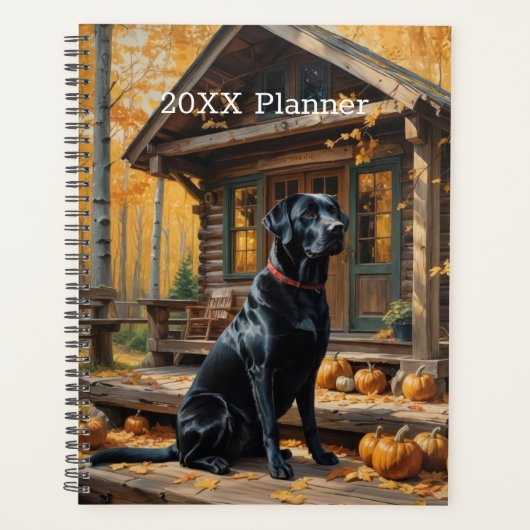 Zwarte Labrador Retriever Log Cabin Herfst Planner (Voorkant)