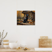 Zwarte Labrador Retriever Log Cabin Herfst Poster (Keuken)