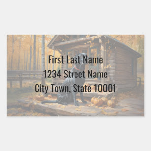 Zwarte Labrador Retriever Log Cabin Herfst Rechthoekige Sticker