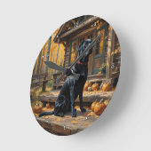 Zwarte Labrador Retriever Log Cabin Herfst Ronde Klok (Hoek)